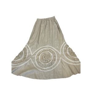 Camelia Women’s 100% Linen Beige Khaki Boho Beachy Pull On Maxi Skirt Size Small